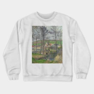 The Banks of the Viosne at Osny in Grey Weather, Winter by Camille Pissarro Crewneck Sweatshirt